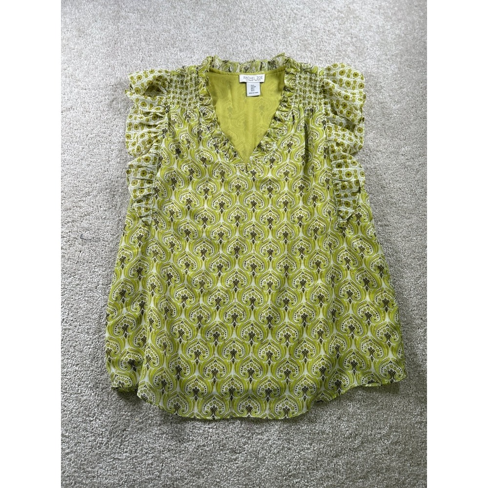 Rachel Zoe Women's‎ Top Small Green Paisley Ruffle Sleeve Goblin Fairy Coquette